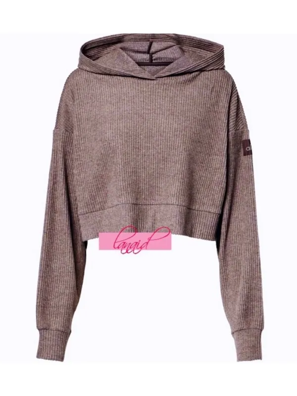 Alo Muse Hoodie Raisinette Heather Ribbed Violet Hood Sweater Hooded Sweatshirt - Image 5