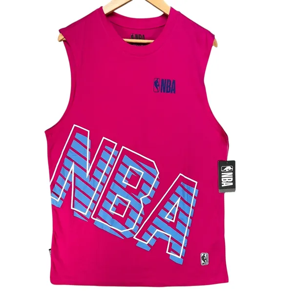 NBA Tank Top‎ Women's Sleeveless Shirt Pink Blue Graphic Basketball Medium - Image 2