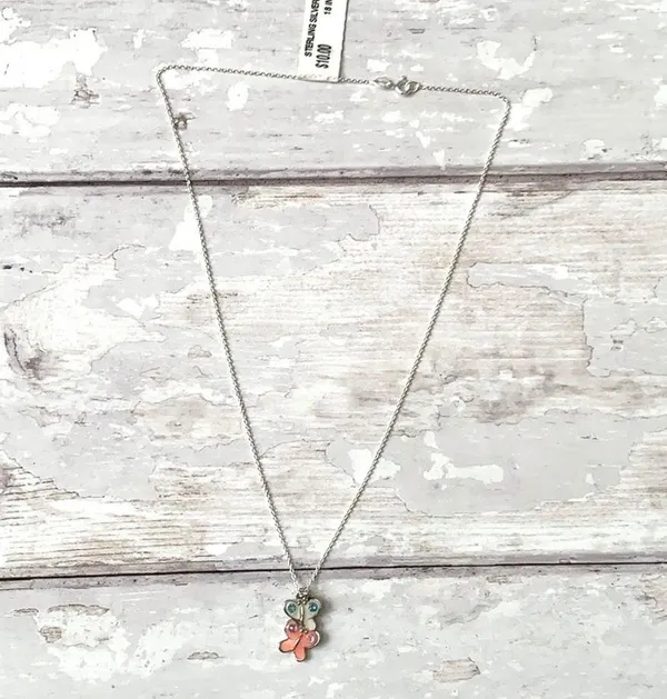 Sterling Silver Butterfly Necklace 18in Pink Jewelry Silver Chain - Image 2