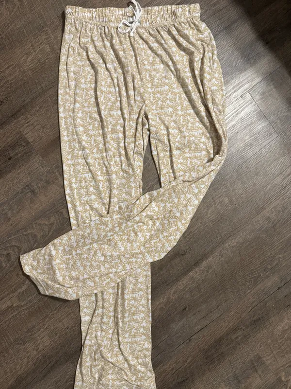 Beige Floral Lounge Pants with Drawstring Tan Size M - Image 3