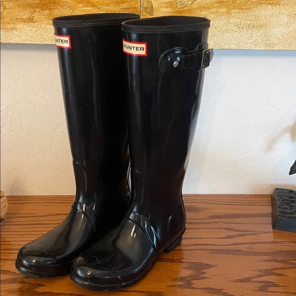 Hunter Glossy Dark Navy Knee-High Boots Navy size 6 - Image 4