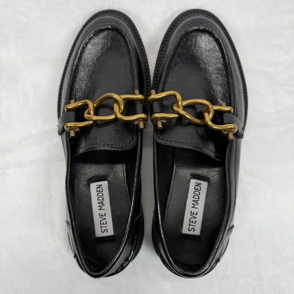 Steve Madden Loafer‎ Black Chain Accent Lug Sole Comfortable Shoes 6.5 - Image 8
