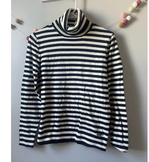 Tommy Hilfiger Black and White Stripe Funnel Neck Long Sleeve Top - Image 2