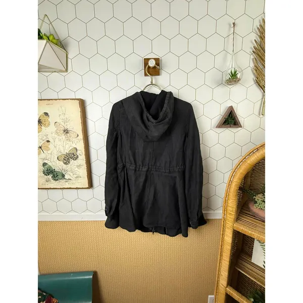 Free People Lightweight Black Slouchy Full Zip Hooded Jacket - Size - XS - Image 3