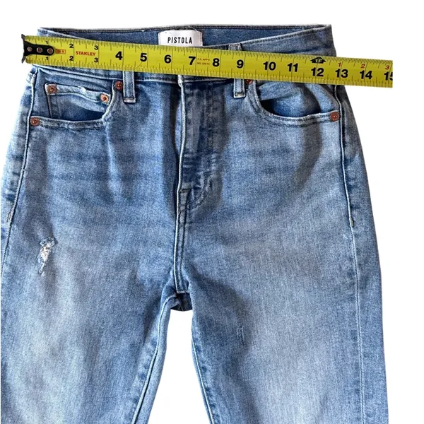 Pistola Womens High Rise Flare Jeans Distressed Raw Hem Blue Denim 25 - Image 5