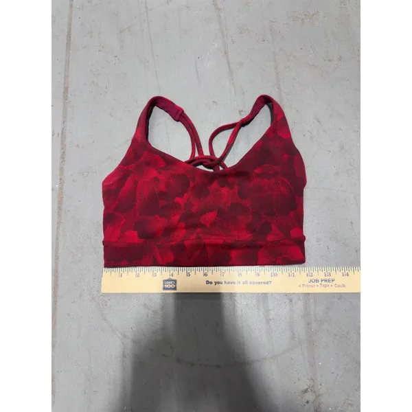 Athleta Floral Strappy Back Sports Bra Red Burgundy Yoga Gym Top - Image 4