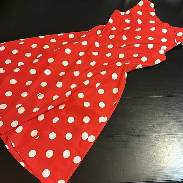 Dressbarn Red White Polka‎ Dot Dress Sleeveless Fit Flare Pockets Retro Size 4 - Image 7