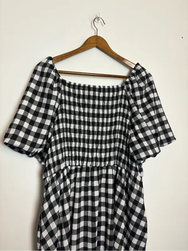 LuLaRoe Black and White Gingham Smocked Alina Nap Midi Dress - Image 9