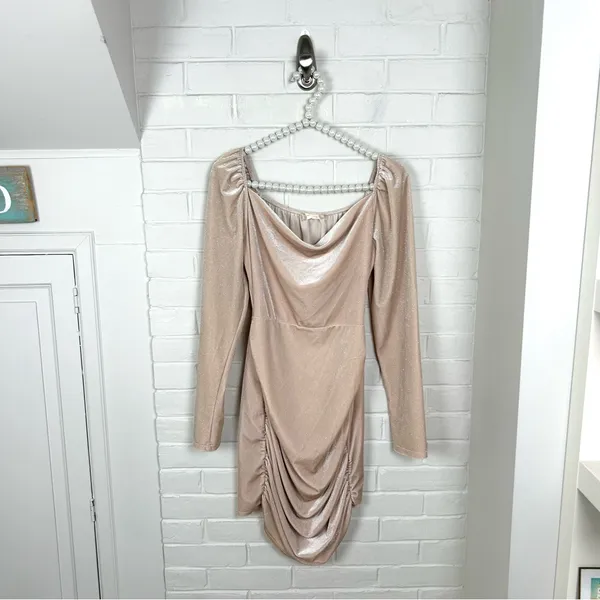 Altar’d State Nude Velvet Shimmer Body-con Long Sleeve Dress Size M - Image 2