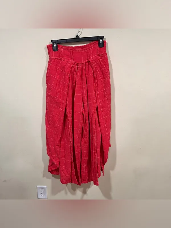 Free People Lunar Cove Wide-Leg Pants Red Combo Sz small Boho Plaid - Image 3