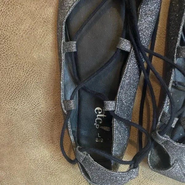 Rue 21 Glitter Lace-Up Flats – Silver Sparkle, Size 8/9 – Preowned - Image 2