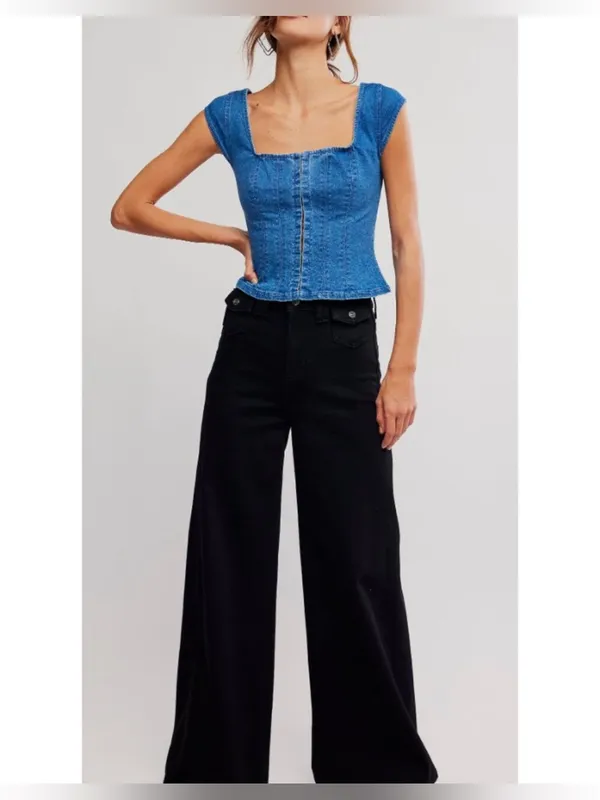 NWT Free People Marilyn Denim Corset - skylight light denim - medium - Image 9