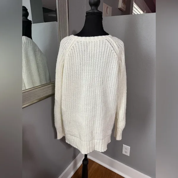 American Eagle Jegging Sweater Ivory Sparkle Knit Scoop Neck Large. - Image 4