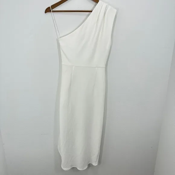 Elliatt White One Shoulder Midi Dress‎ Ruched Cocktail Party Dress Size S Bridal - Image 6