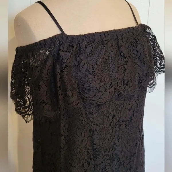 Madewell Black Lace Off-The-Shoulder Mini Dress - Size 00 - Image 7