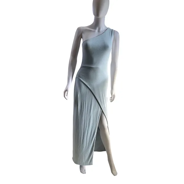 Abercrombie & Fitch One Shoulder‎ Ribbed Maxi Dress Light Blue Tall XST NEW - Image 2