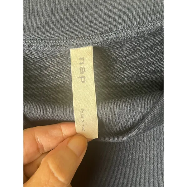 NAP Navy Cropped Tie Front Sweatshirt Balloon Sleeve Pullover Lounge Top Small - Image 5