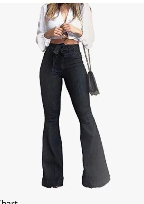 NEW High Waisted Bell Bottom Jean Denim Wide Leg Belted XL Long - Image 4