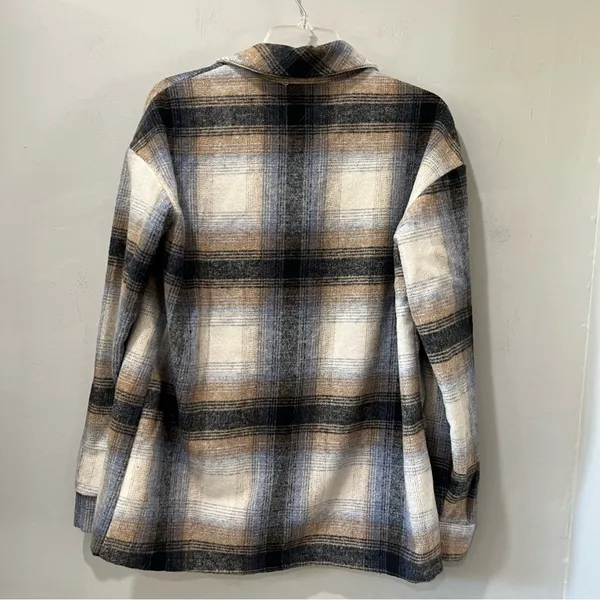 Altar'd State Plaid Oversized Jacket Coat Size XS Blue‎ Taupe Buttons Pockets - Image 7