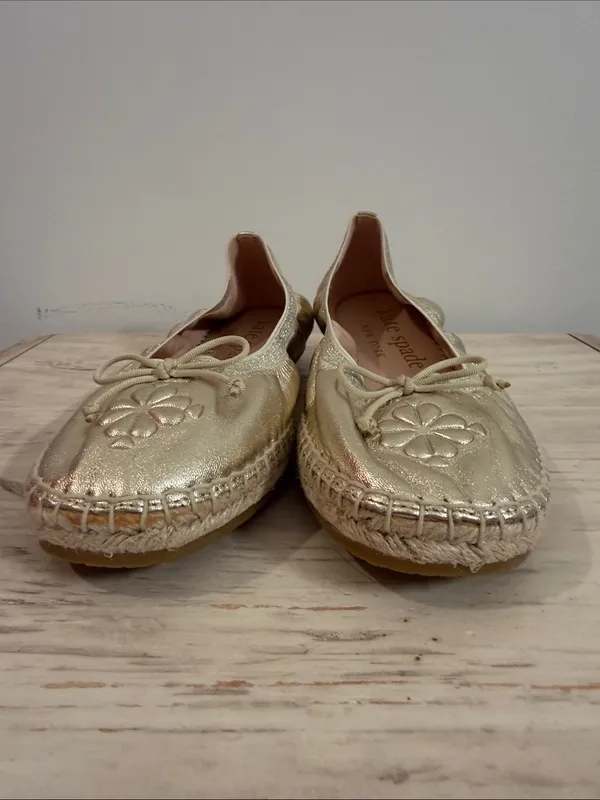 Kate Spade Clubhouse Leather Espadrille Flats in gold - Image 4