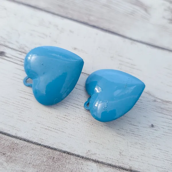 Vintage Clip On Earrings Blue Heart Just Over 7/8" - Image 2