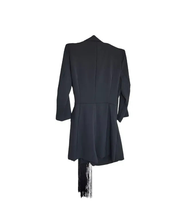 Zara blazer dress with fringes tied wrapped mini tailored black - Image 9