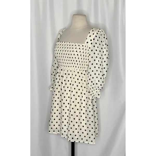 REFORMATION Zaria Dress Portofino Polka Dot Black White Smocked Mini Dress XS - Image 6