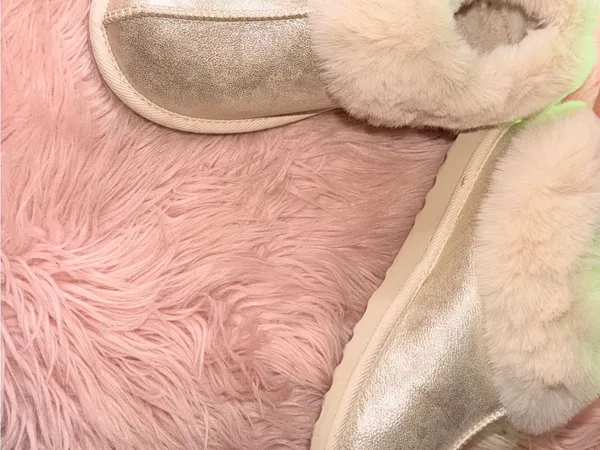 Faux Fur Lined Metallic Slipper Boots - Gold - Image 6