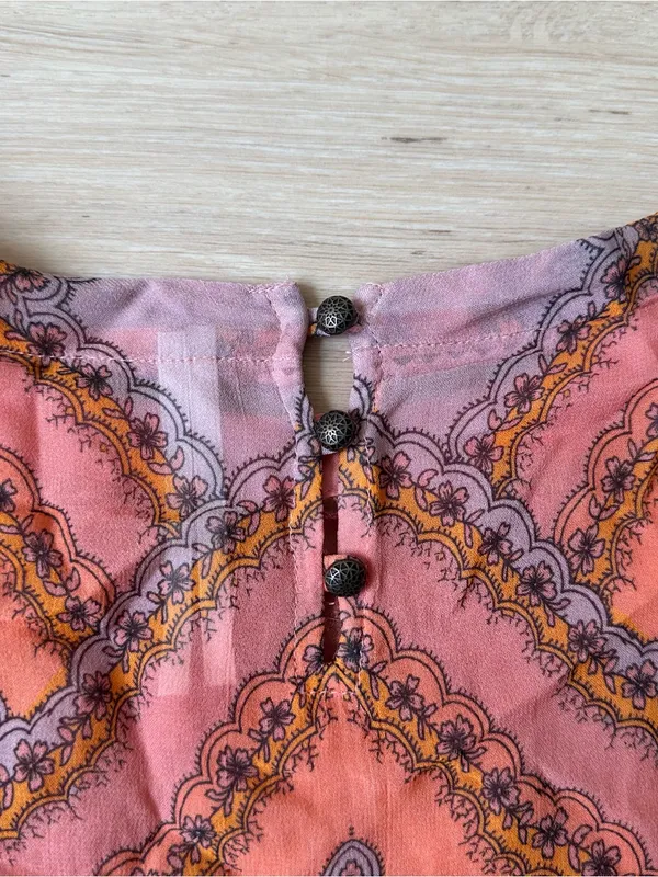 Anthropologie Ignacia Sheer Sequined Blouse Coral Gold Boho Top - Image 8
