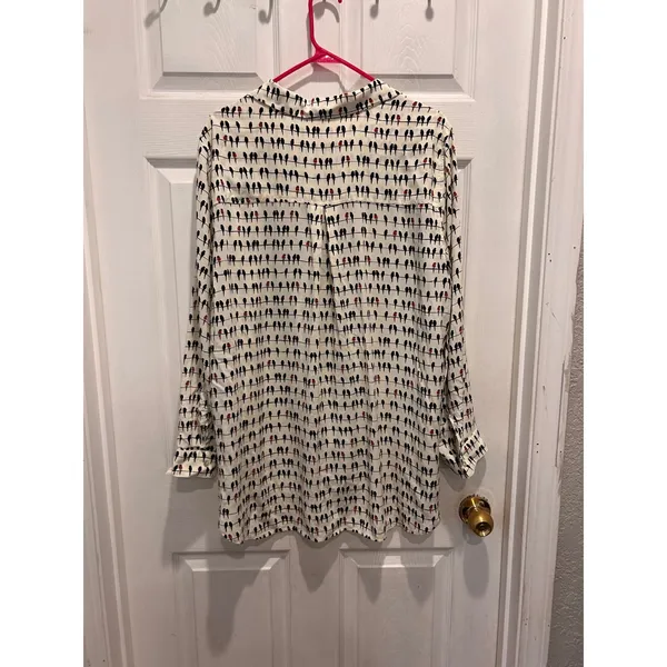 Jane and Delancey Women 2X Cream‎ Bird Print Button Down Roll Tab Rayon Shirt - Image 7
