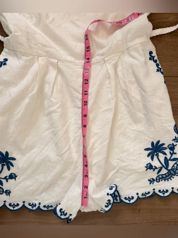 Carolina Constas Linen Embroidered Romper Small - Image 9