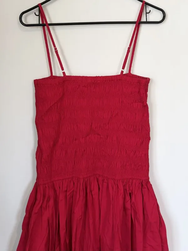 NWT Madewell Poplin Smocked Maxi Dress in Festival Red - Size: Large - Image 5
