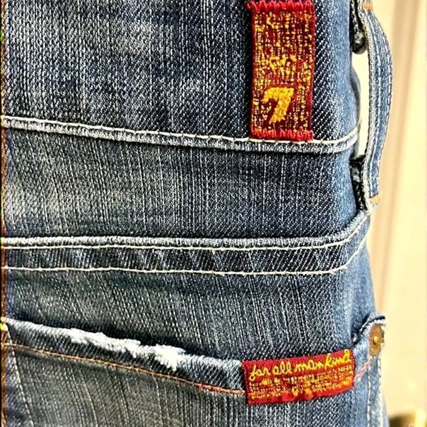 7 for all of Mankind Distressed and Frayed Boycut Button Fly Jeans- Size 27 - Image 7