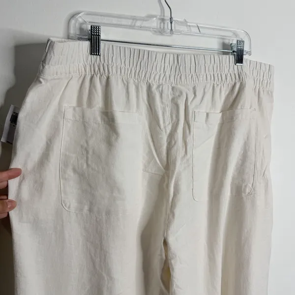 Old Navy Women Linen Blend Wide Leg Cream XL Pull On‎ Stretch NWT Casual Travel - Image 9