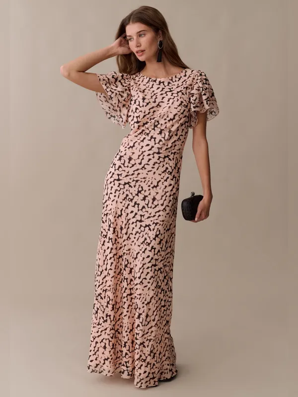 NWT Few Moda Leonor Silk Dress size Medium M pink animal print flutter o.p.t - Image 4