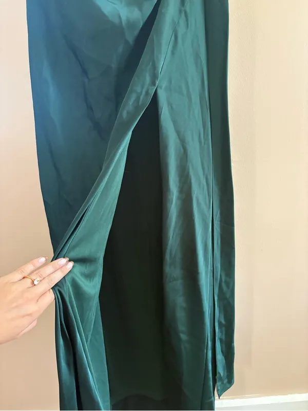 Lulus Signature Elegance Emerald Satin One-Shoulder Maxi Dress Size Large Formal - Image 11