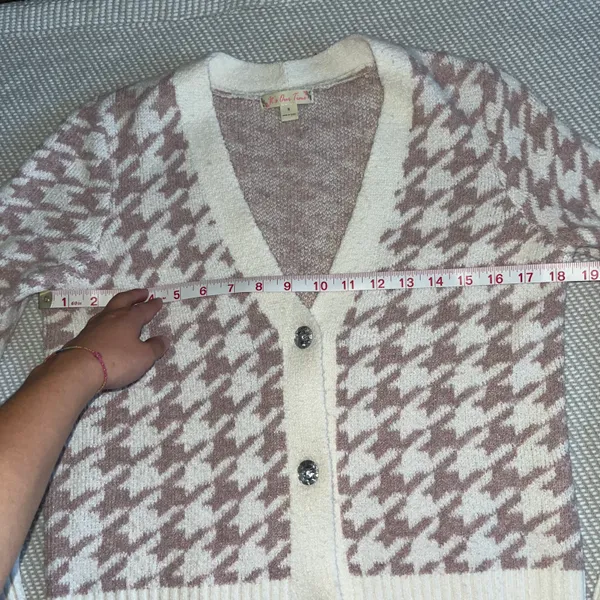 Women’s Boutique Pink Cream Houndstooth Long Sleeve Knit Sweater Sz Sm - Image 5