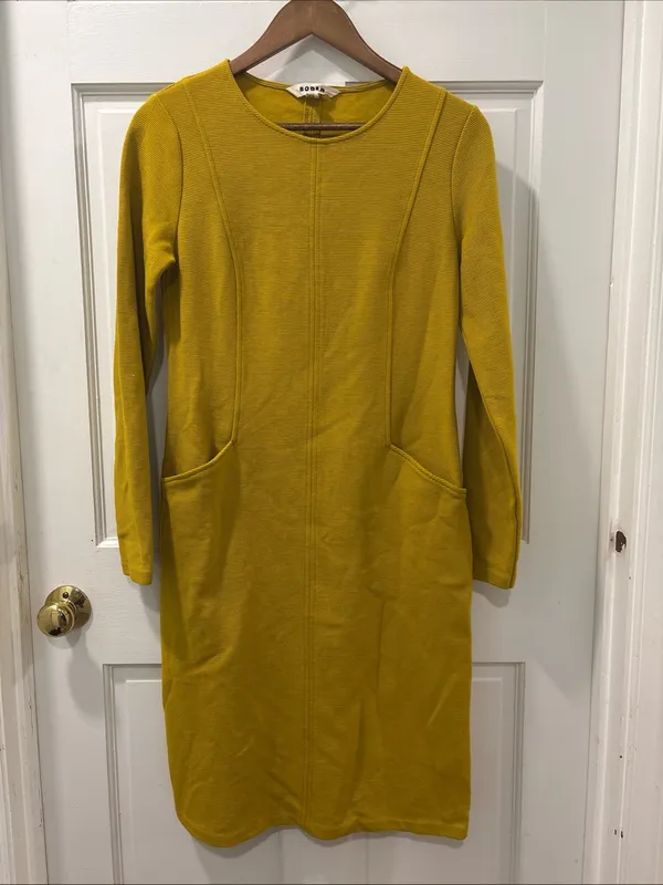 Boden Women’s Ellen Ottoman Dress Mustard Yellow Long Sleeve Pockets Size 6L EUC - Image 7