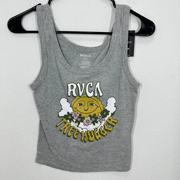 RVCA Women's Size M NWT Cropped‎ Gray Tree Hugger Sun Graphic Tank Top Athletic - Image 2