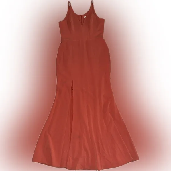 Dress The Population Iris v neck Slit Crepe maxi Gown in orange Size XL - Image 3