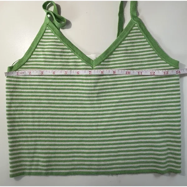 LA Hearts Green White Striped Knit Crop Tank Top V-Neck Camisole‎ Medium - Image 4