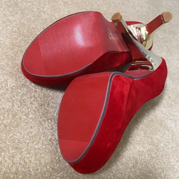 Light In The Box Women’s Red Suede High Heels with Gold Heels Size 7 - Image 6