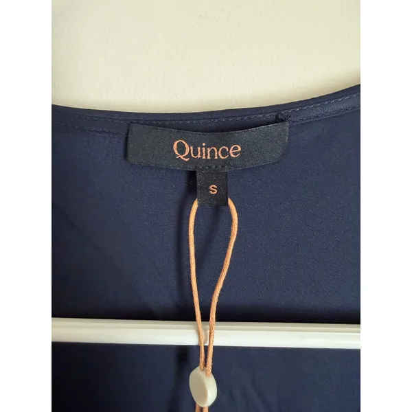 NWT Quince Silk Dress Women Size S Navy Blue V-Neck Puff Sleeve Washable Silk - Image 6