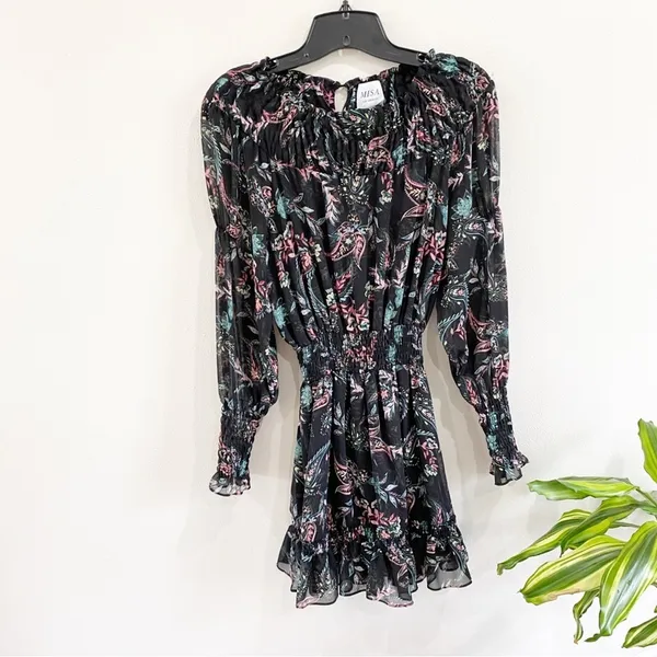 MISA Los Angeles Lexie Mini‎ Dress XS Silk Floral Boho Party Date Night Chic - Image 3