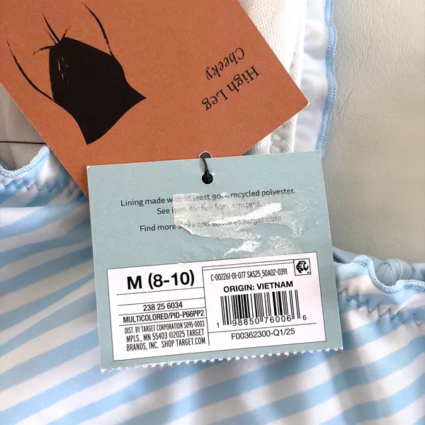 Shade & Shore Blue Striped‎ Tie Front Ruffle Cottagecore Swimsuit Medium NEW - Image 8