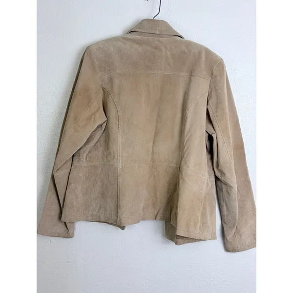 Vintage 90s Boho Suede Leather Blazer Tan Ruff Hewn Women's L - Image 3
