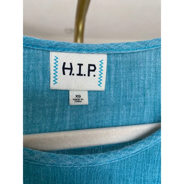 H.I.P. Blue Babydoll Mini Dress Gauze Boho Coastal Core‎ XS Cottagecore Summer - Image 5