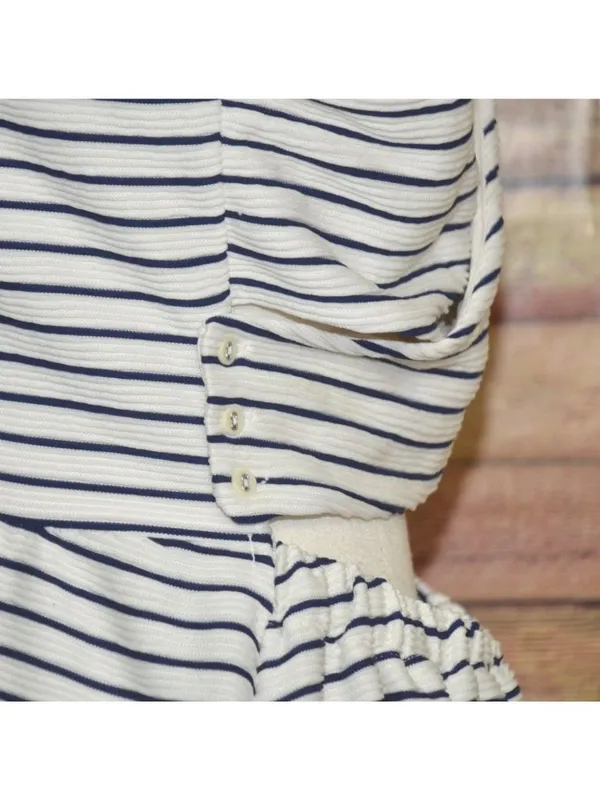 Lauren Conrad Sun Dress Navy Nautical Cross Back Size L Fit & Flare Preppy Lined - Image 6