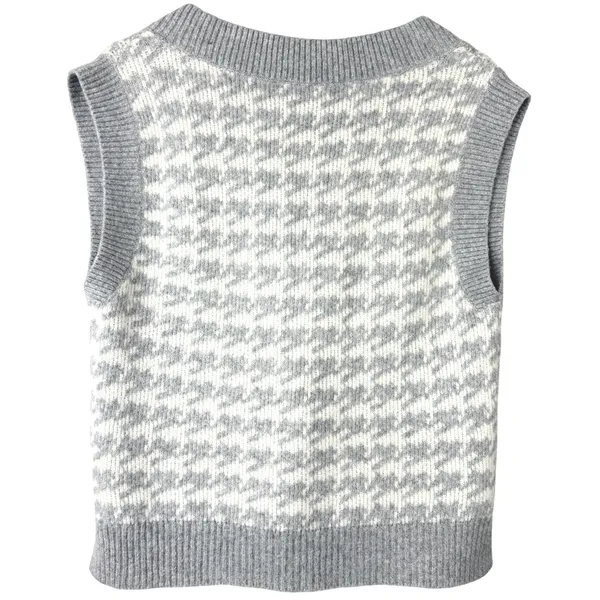 Abercrombie & Fitch Houndstooth Sweater Vest Gray‎ S V-Neck Knit Preppy Layering - Image 5