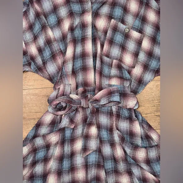Free People Viscose Blend Before I Let Go Plaid Romper in Blue & Brown Tie Wasit - Image 6